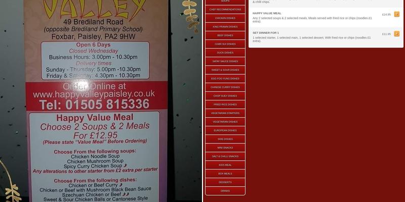 Little Happy Valley Chinese Takeaway Menu