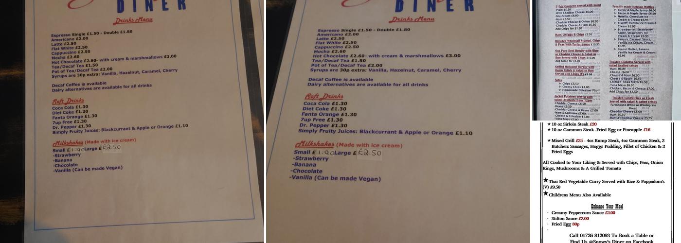 Snowy's Diner Menu