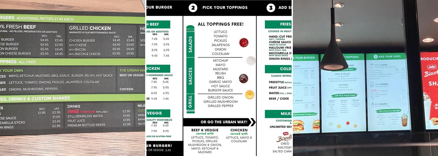 Urban Fresh Burgers & Fries - Parkgate Menu