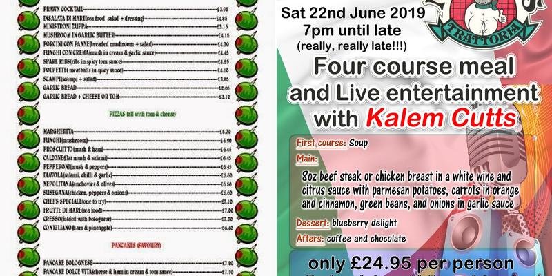 Marios Trattoria Menu