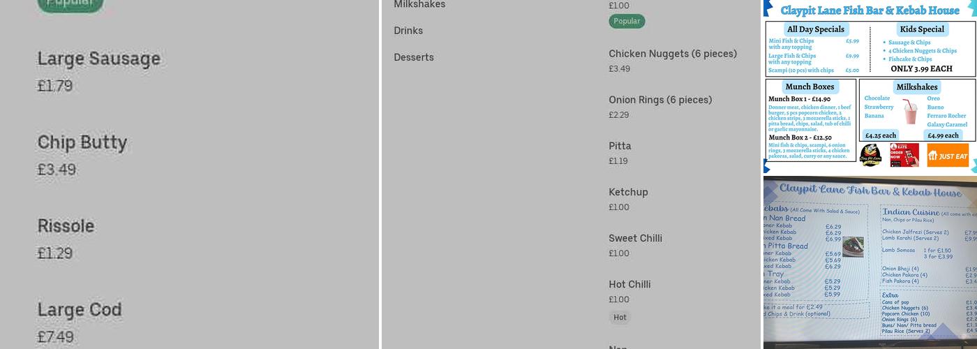 ClaypitLane Fish Bar Menu