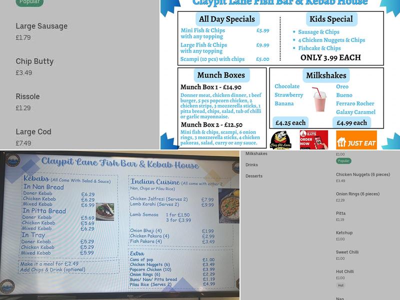 ClaypitLane Fish Bar Menu