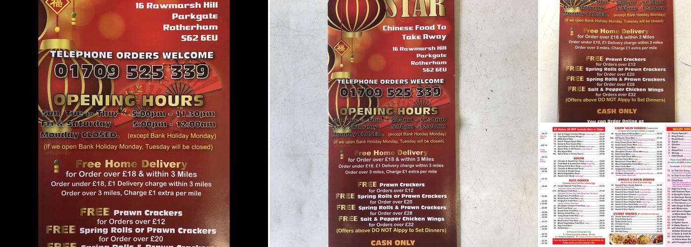 CHINA STAR Chinese Takeaway Menu