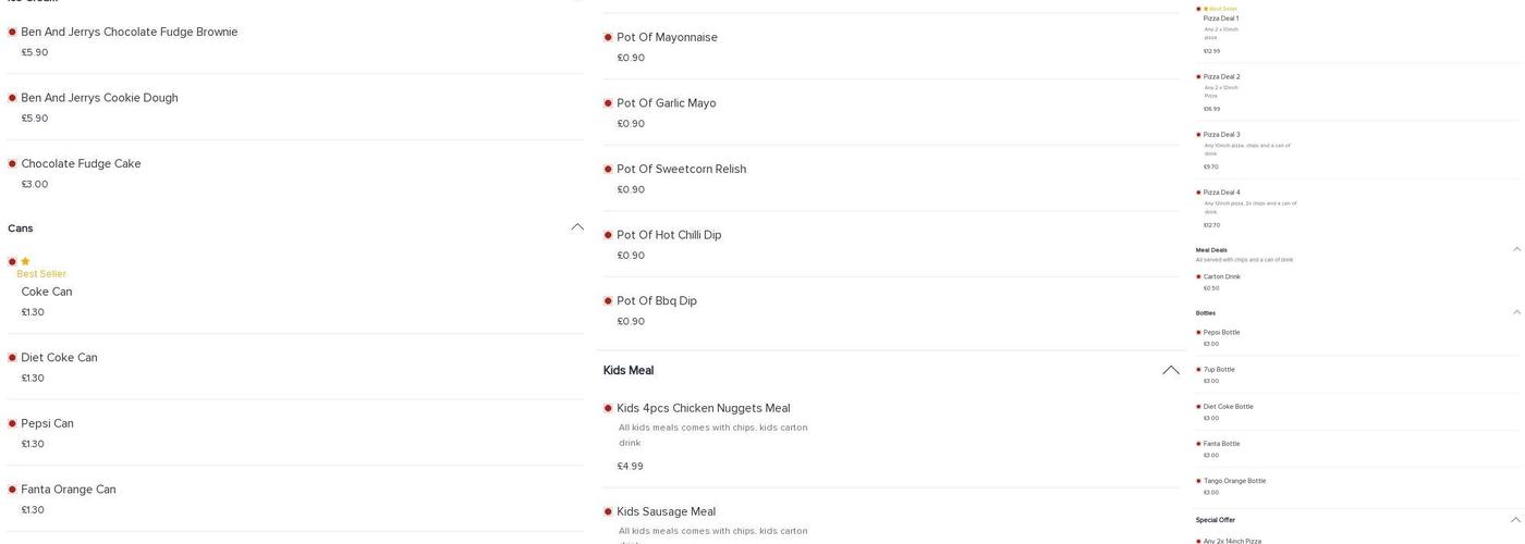 Partington Charcoal Grill Menu