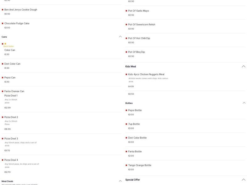 Partington Charcoal Grill Menu