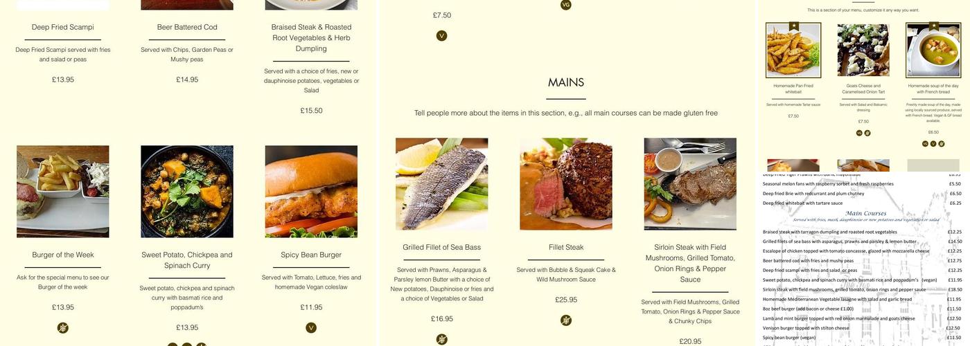 The Fox Inn, Patching Menu