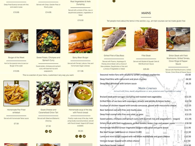 The Fox Inn, Patching Menu