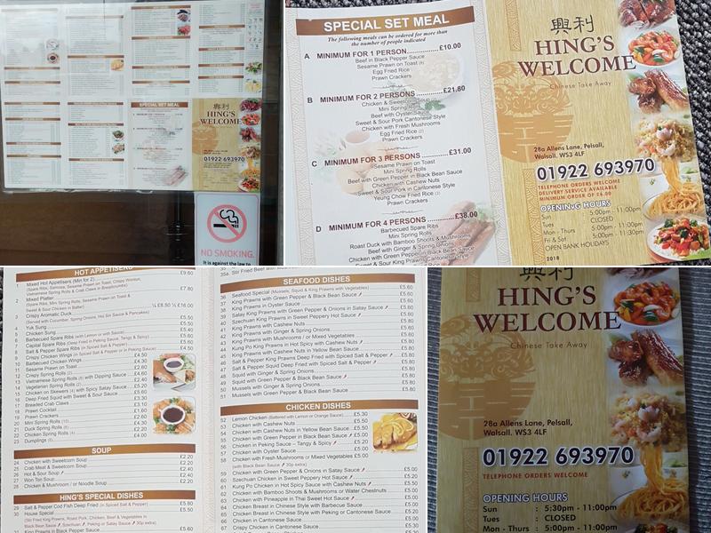 Hings Welcome Menu
