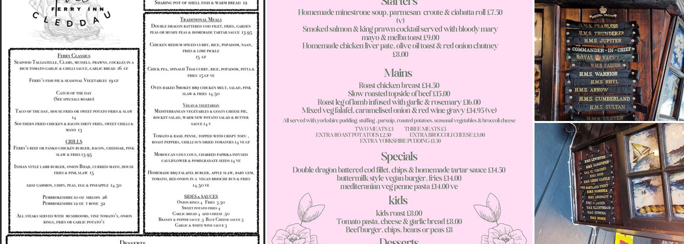 The Ferry Inn, Pembroke Dock Menu