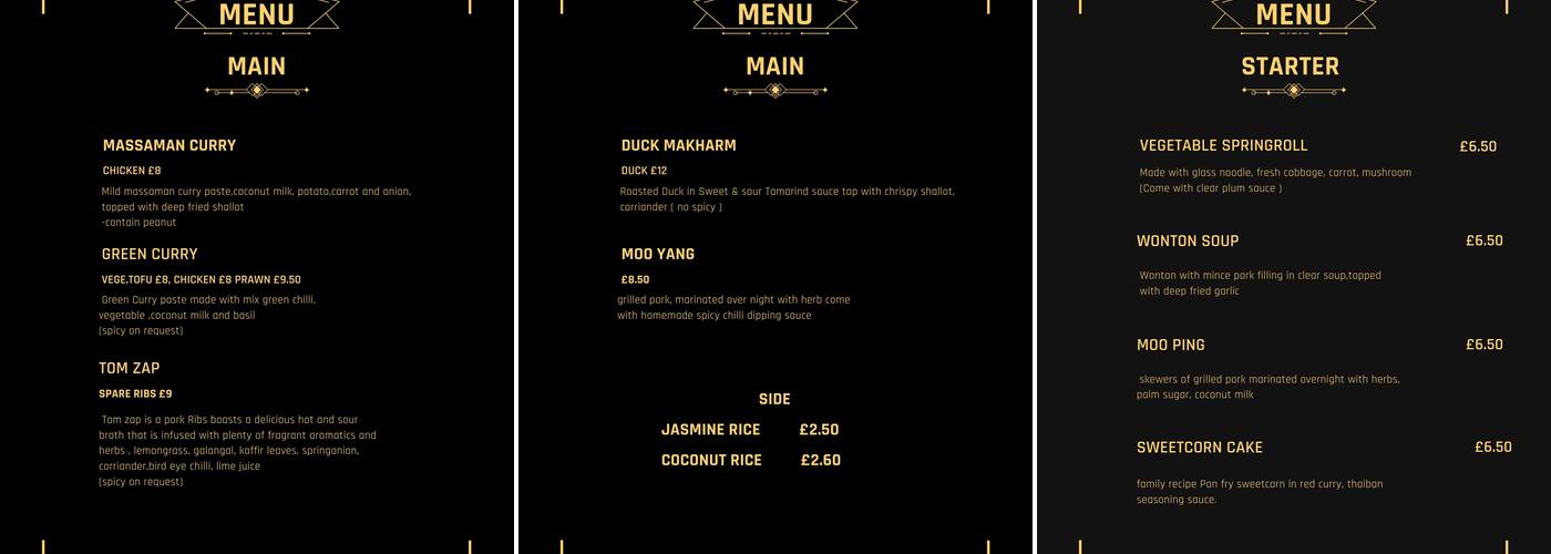 Thai Ban Penicuik Menu