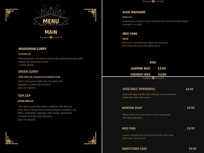 Thai Ban Penicuik Menu