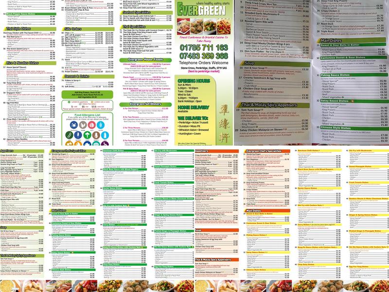 Evergreen Chinese Takeaway Menu