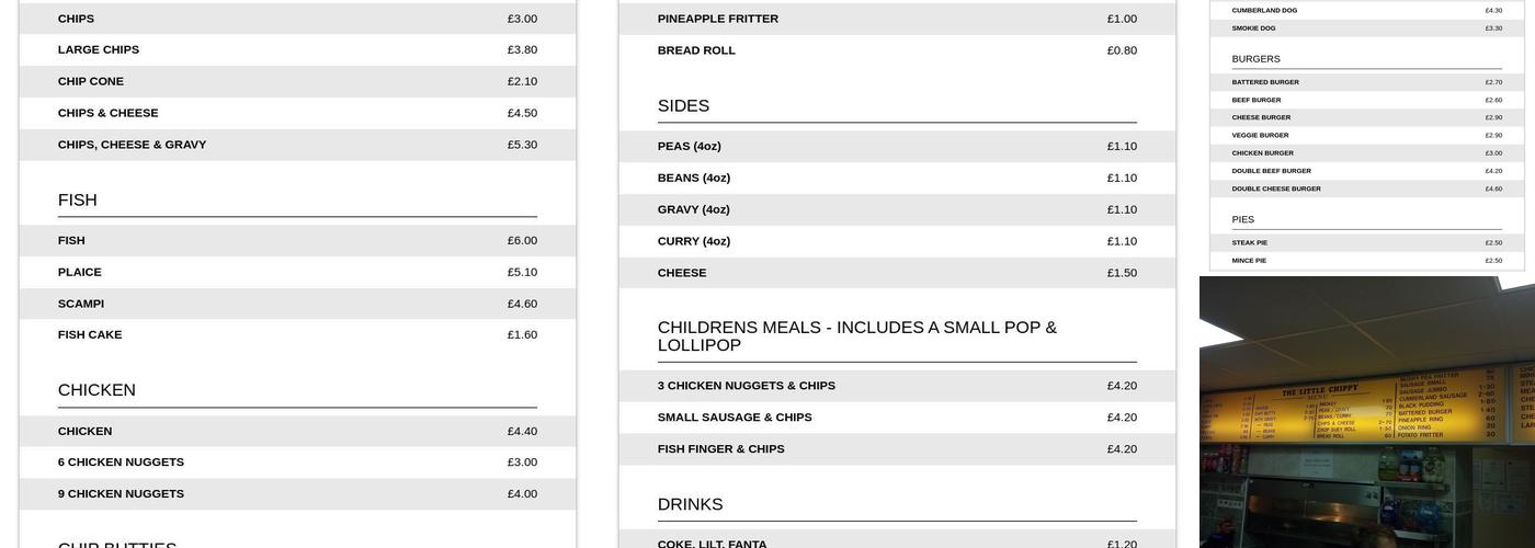The Little Chippy Menu