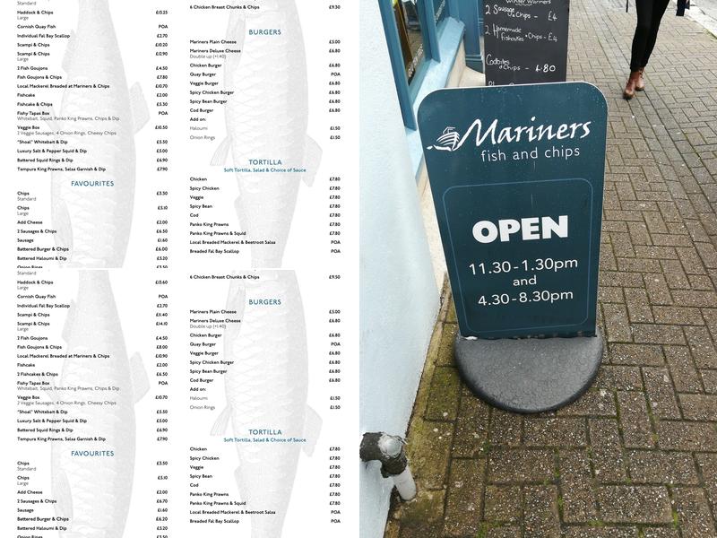 Mariners Takeaway Menu