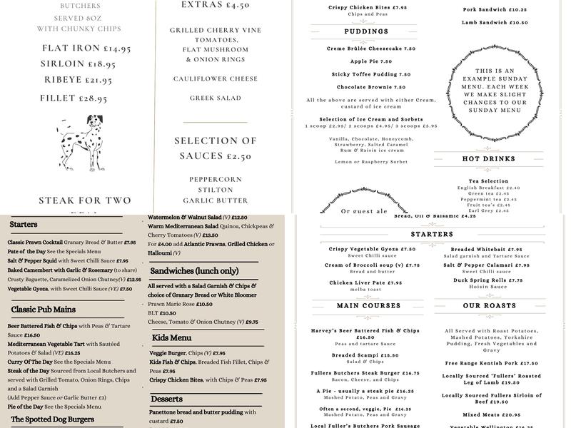 The Spotted Dog Menu