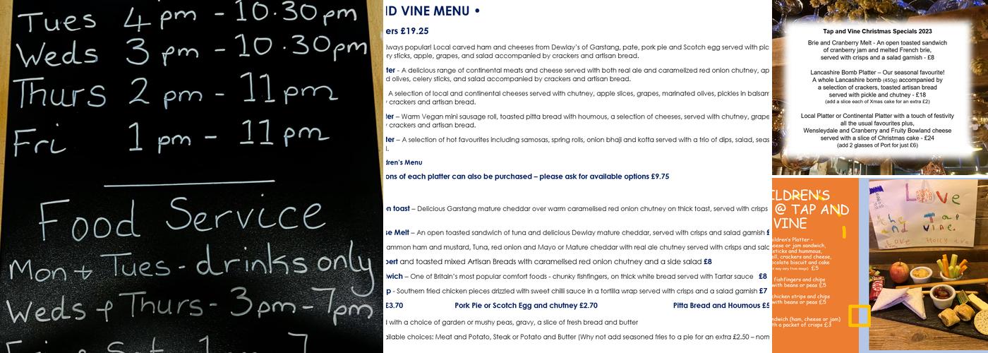 Tap And Vine Menu