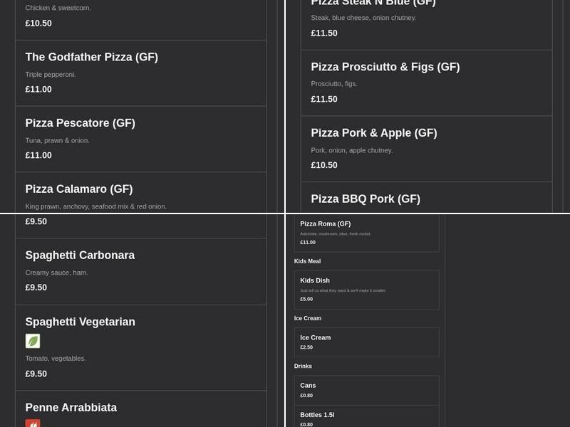 Puccini at Cop Lane Restaurant & Bar Menu