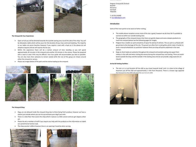 Polgoon Vineyard Ltd Menu