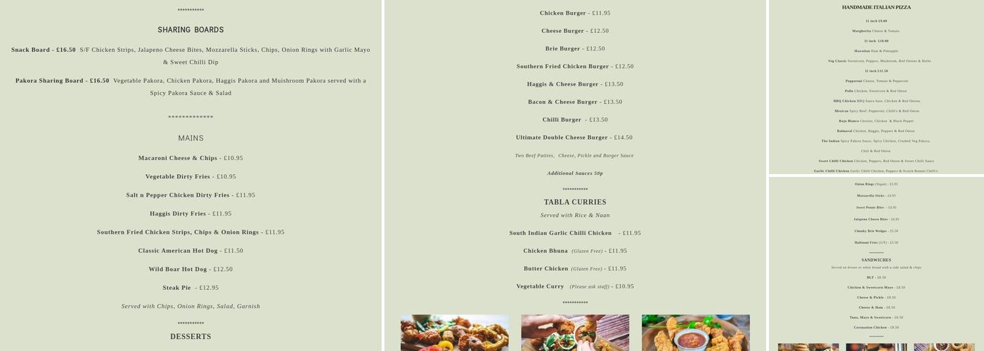 The Bunker Golf Lounge & Bar Menu