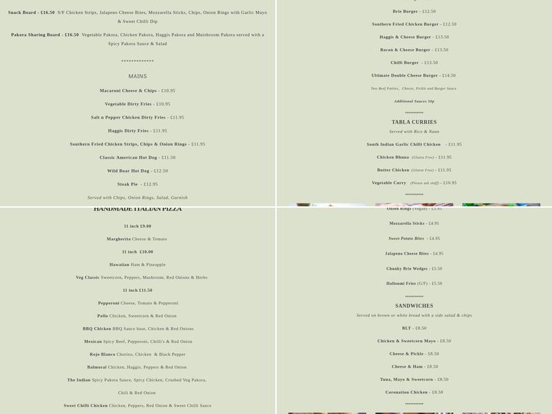 The Bunker Golf Lounge & Bar Menu