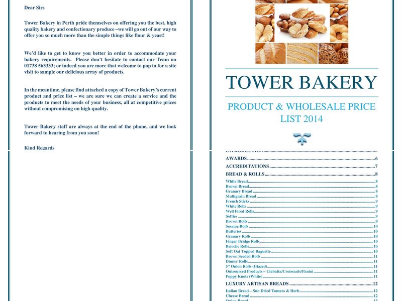 Tower Bakery Menu