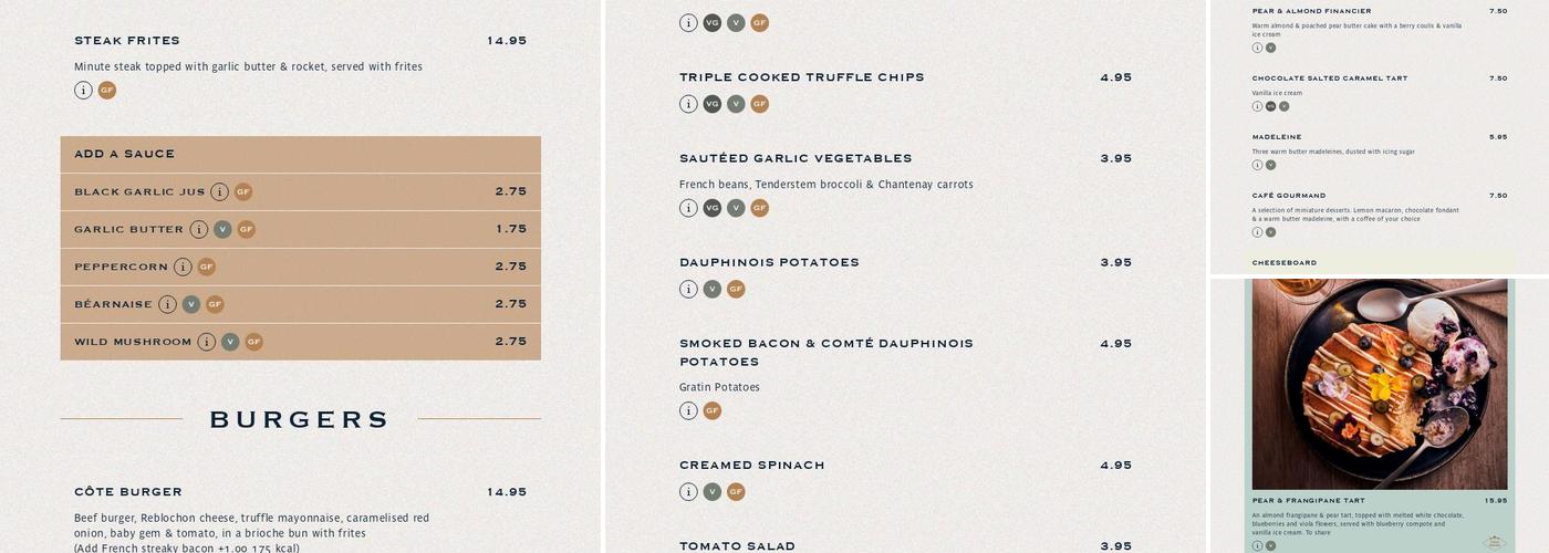 Côte Peterborough Menu