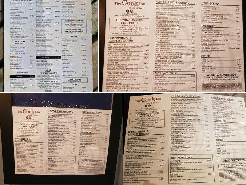 Cock Inn Menu