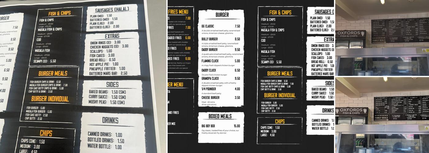 Oxfords Fish and Chips Menu