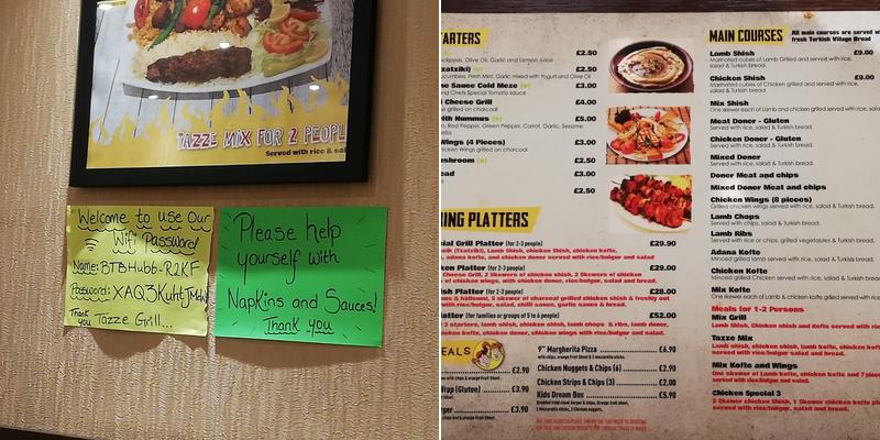 Tazze Charcoal Grill Menu