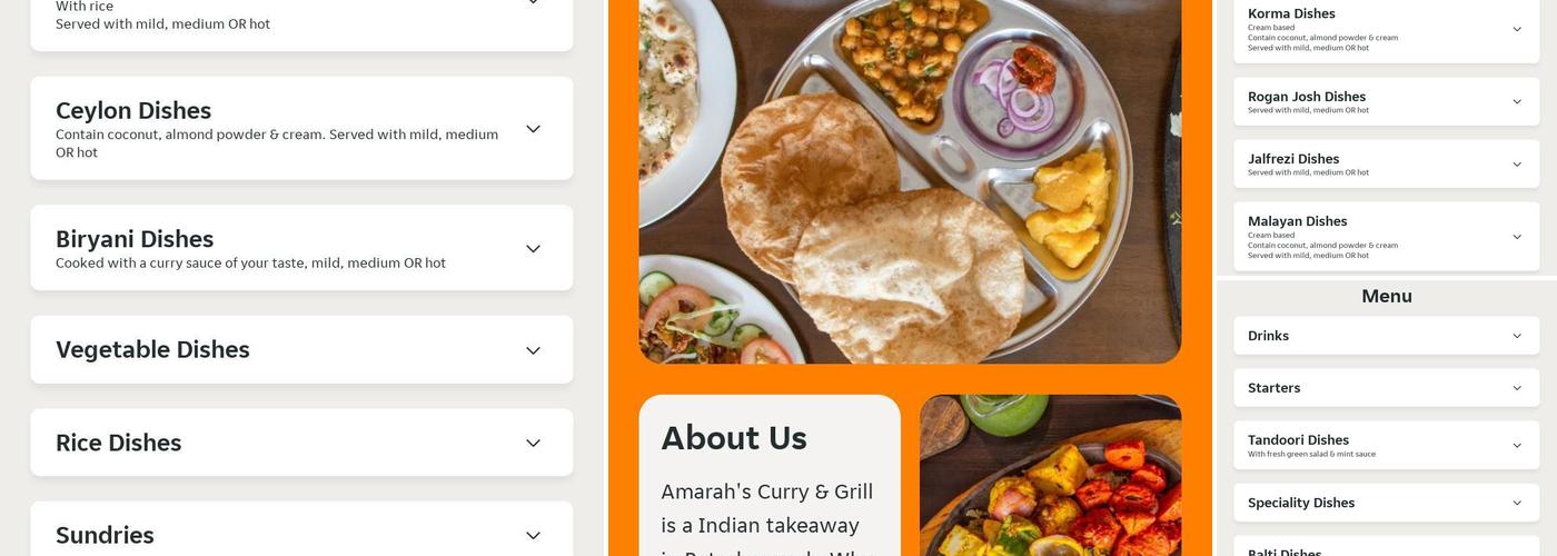 Amarah's Curry & Grill Peterborough Menu