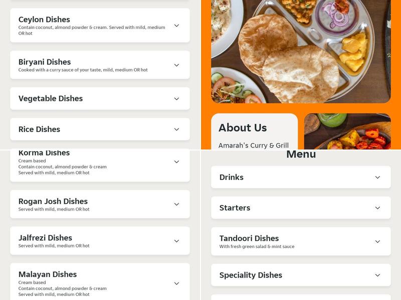 Amarah's Curry & Grill Peterborough Menu