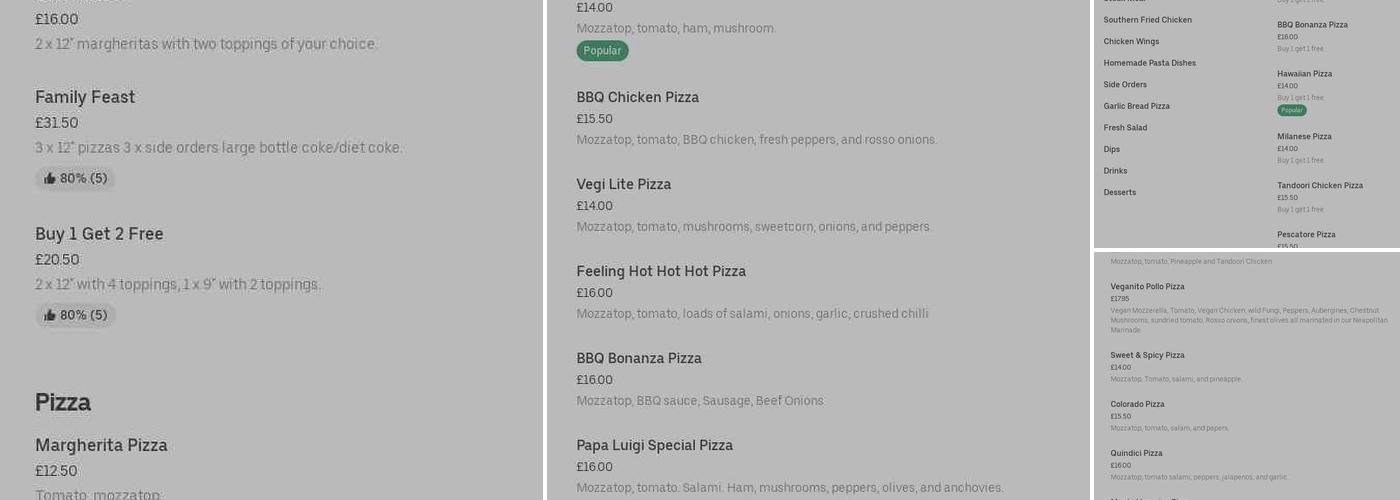 Papa Luigi Dial-a-pizza Menu