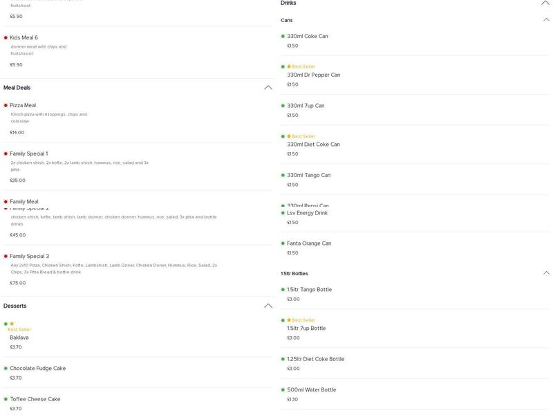 Zorba Kebab House Menu