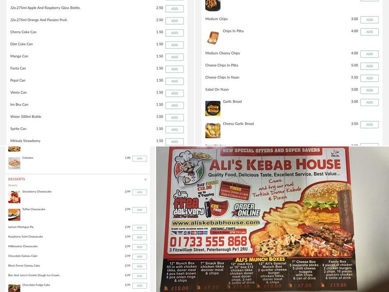 Ali's Kebab House Menu