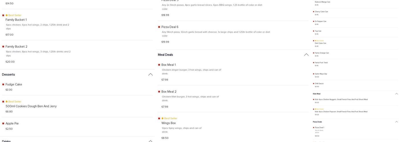 Pizza Perfection Menu