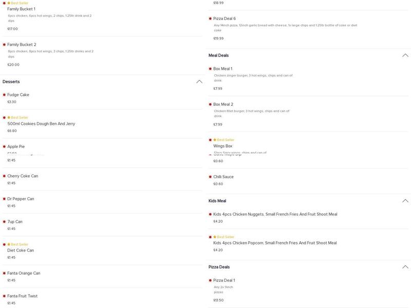 Pizza Perfection Menu