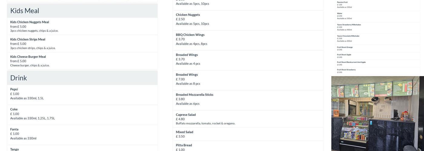 Thorney Pizza & Kebab Menu