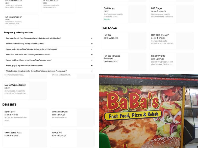 Babas Pizza Menu