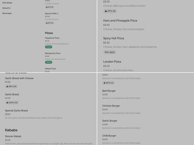 Pizza king Menu