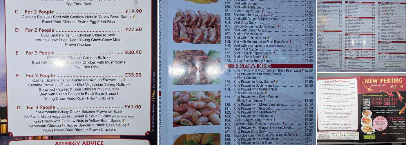 New Peking Chinese Take Away Petersfield Menu