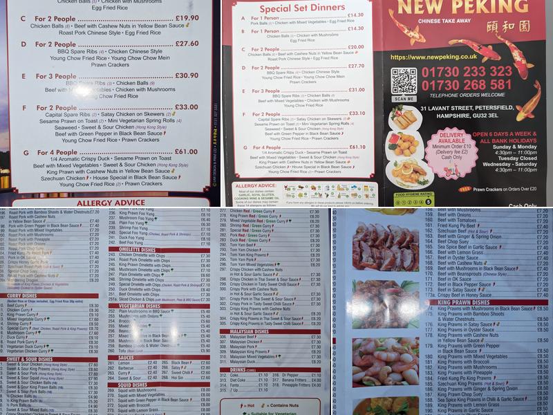 New Peking Chinese Take Away Petersfield Menu