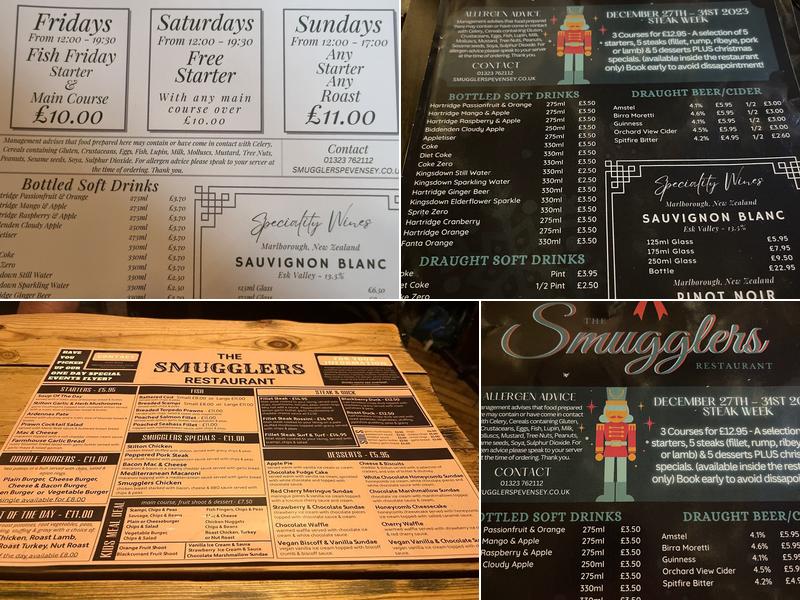 Smugglers Restaurant Menu