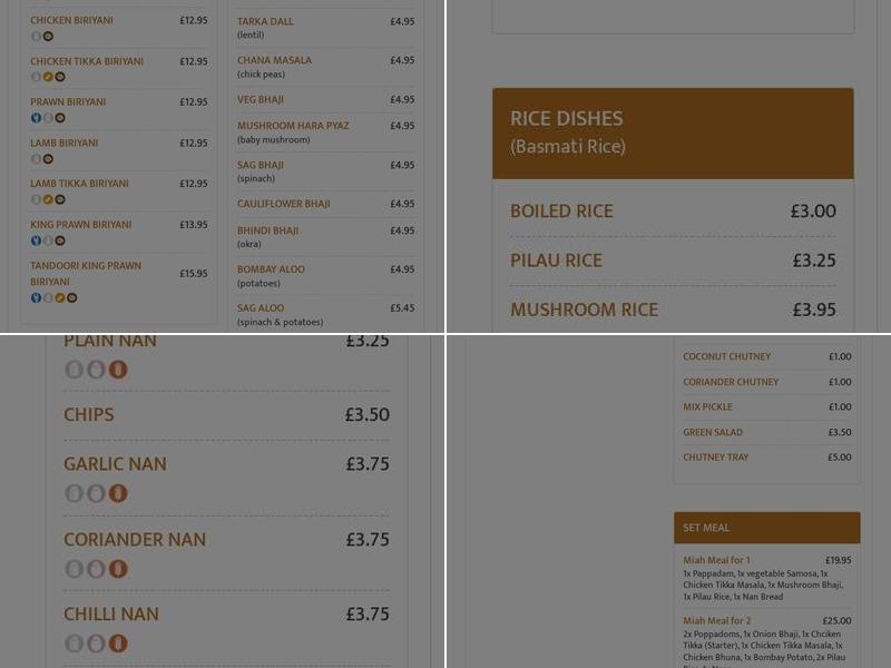 Miah Traditional Indian Restaurant And Takeaway Menu