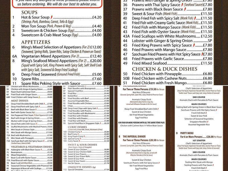Ming Restaurant Menu