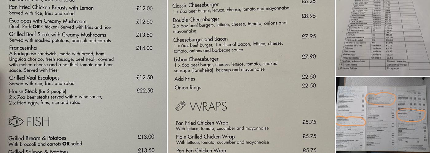 Lisbon Bakery and Restaurant Menu