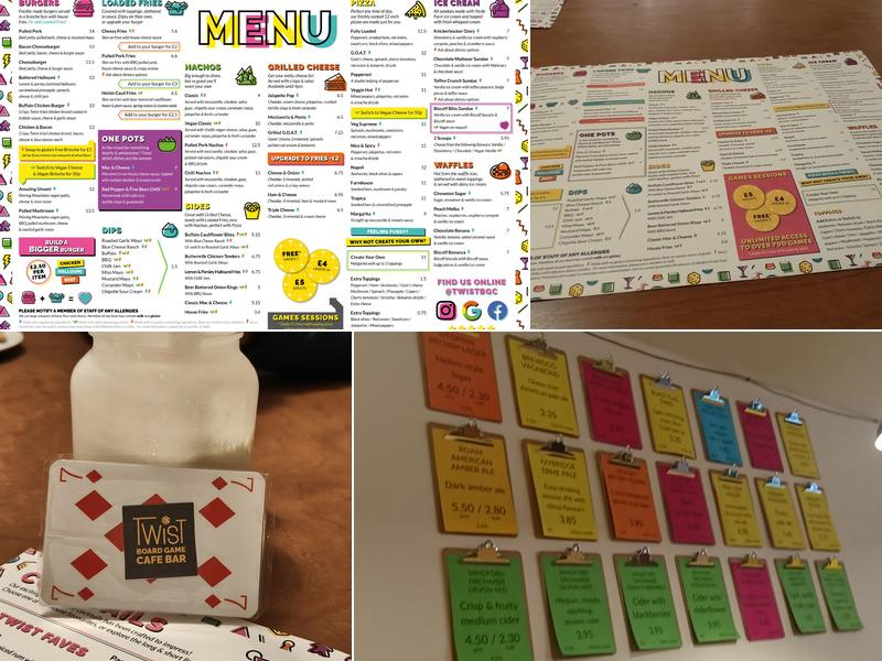 Twist Board Game Cafe Bar Menu