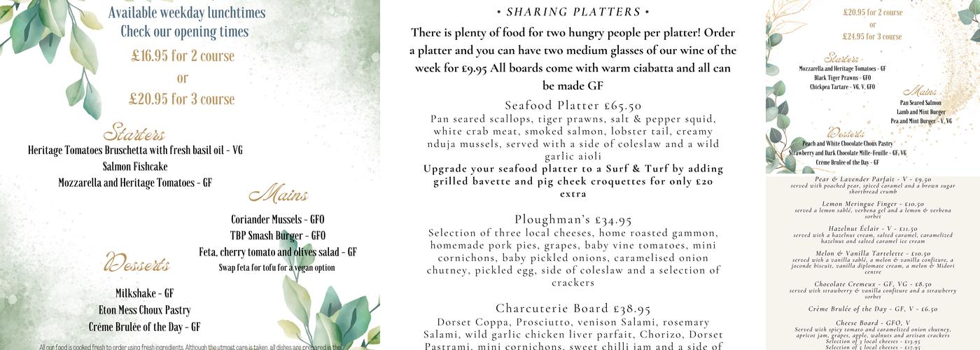 The Bottling Plant Ltd Menu