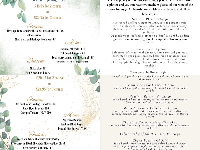 The Bottling Plant Ltd Menu