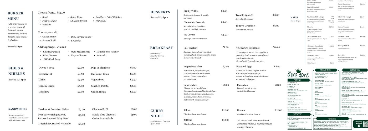 The King's Arms - Tamerton Foliot Menu