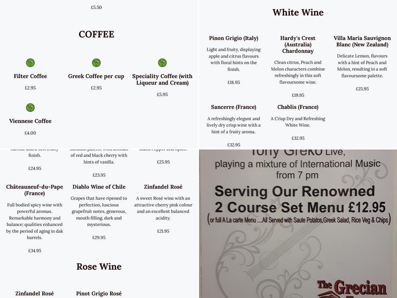 Grecian Taverna Menu